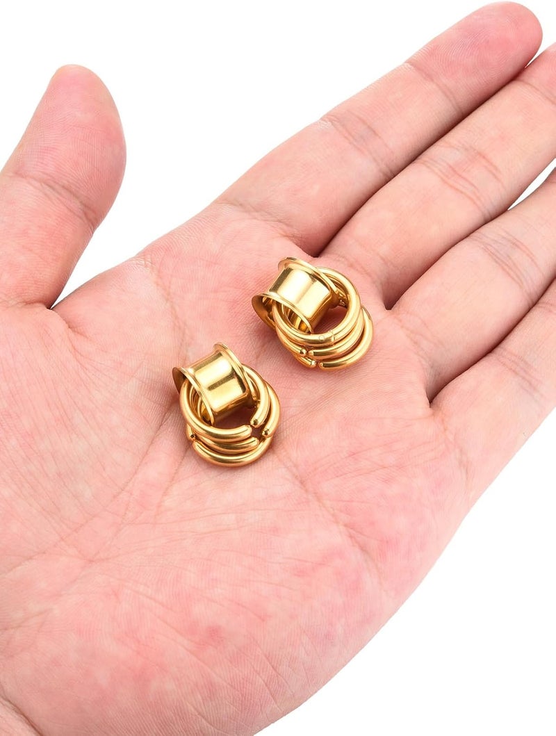 PiercingJ 1 Pair Ear Guages with Rings Ear Weight Plugs Tunnels Hypoallergenic Ear Expander Stretchers 316 Stainless Steel Hoop Earrings Piercing Body Jewelry 0G 00G 1/2" 9/16" - Image 4